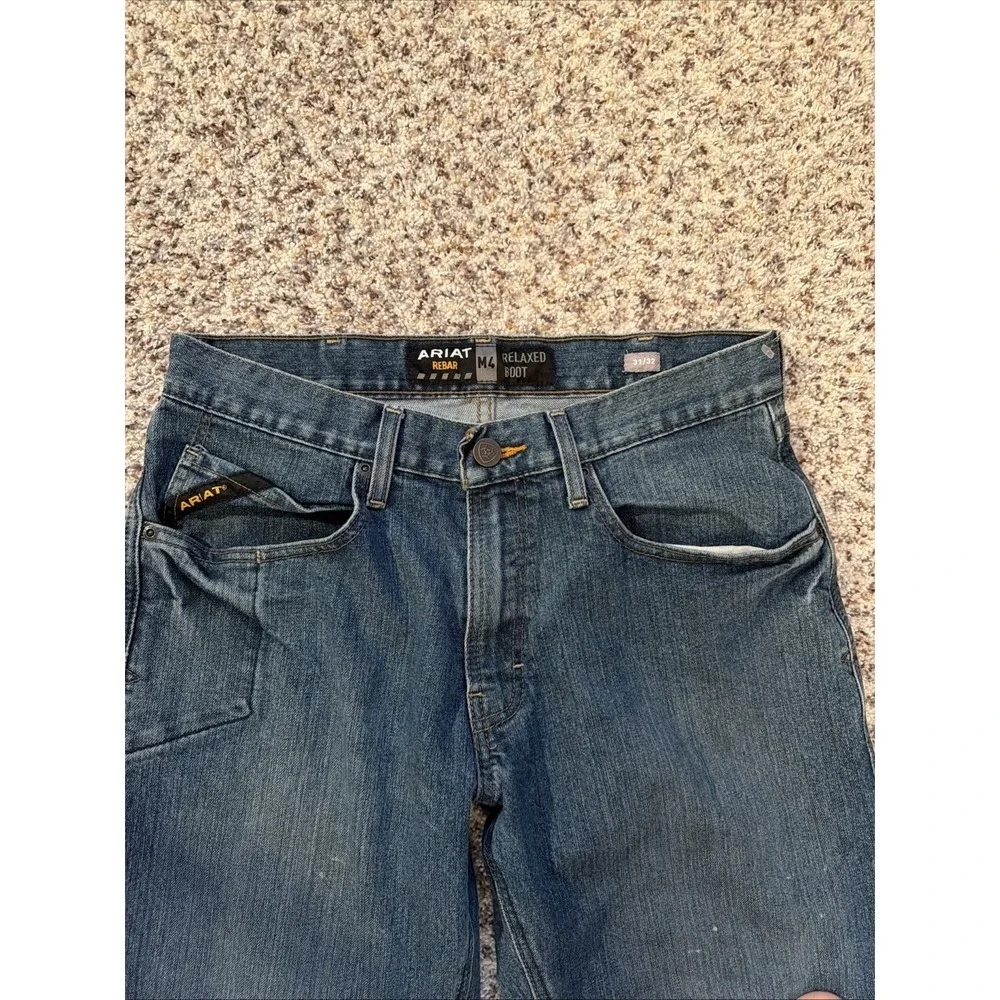 ARIAT Rebar M4 Jeans Mens 31x32 Blue Denim Relaxed Bootcut Western Work